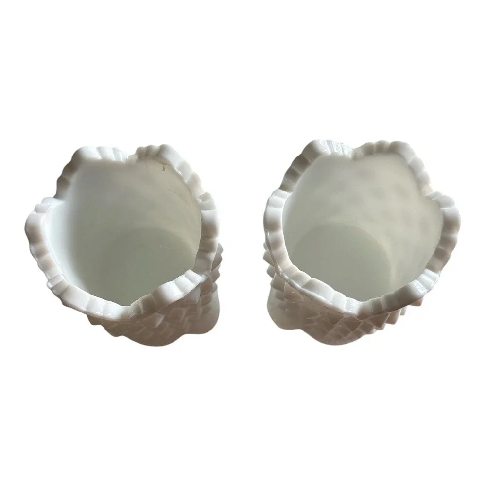 Fenton Hobnail Toothpick Holder White set of 2 Footed